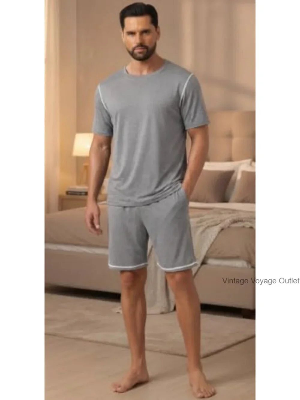 Men’s Pajama Set 2 Piece Summer Lounge Wear with Pockets Rayon Blend